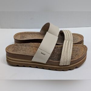 Reef Women's 10 Cushion Vista Hi Sandals Vegan Leather Platform Beige